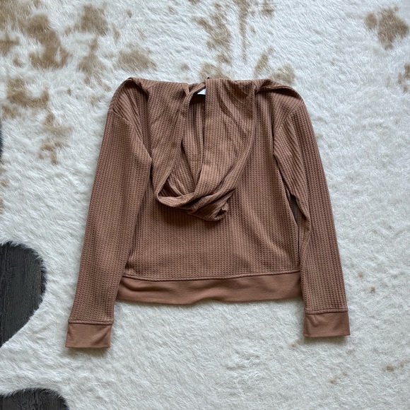 NWOT Stars Above Brown Waffle Knit Lounge Hooded Sweatshirt - Picture 6 of 11